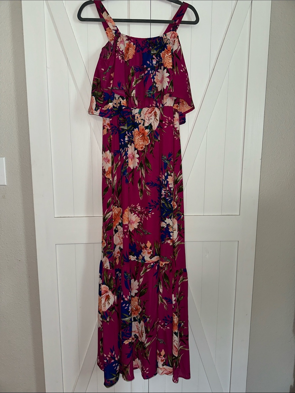 Pinkblush Magenta Floral Ruffle Maxi Dress
